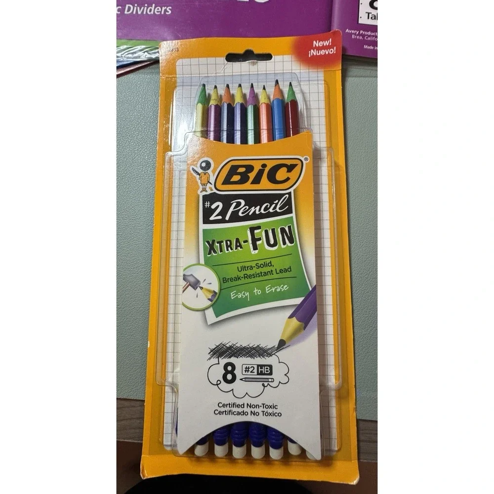 School Supplies SUPER LOT - 18 PIECES - Pencils - Folders - Dividers - Erasers
